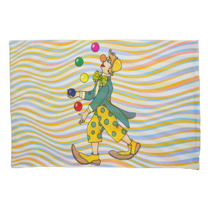Funny Clown Playing With Colourful Balls Pillowcase