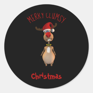 Funny Clumsy Reindeer Merry Christmas T Shirt Classic Round Sticker