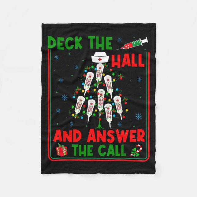 Funny Cna Deck The Halls Answer The Calls Nurse Ch Fleece Blanket (Front)