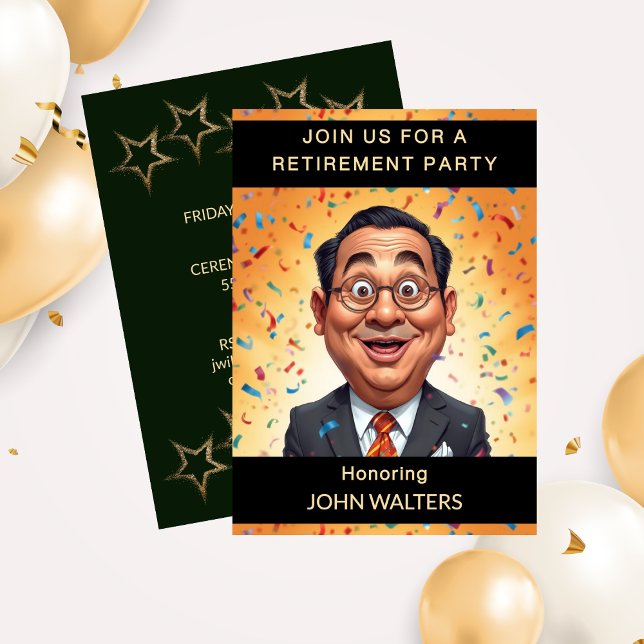 Funny Co-Worker Retirement Party  Invitation (Funny Retirement Party Caricature Business Man Invitation)