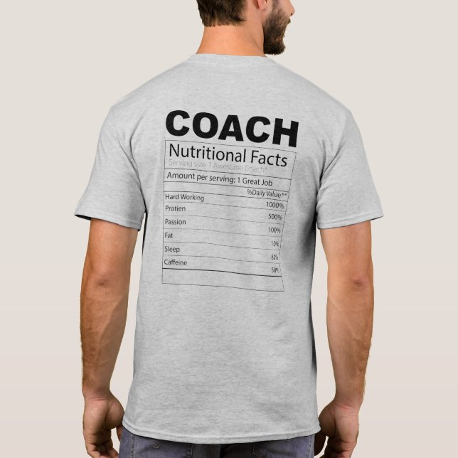 Funny Coach Nutrition Facts T-shirt  (Back)