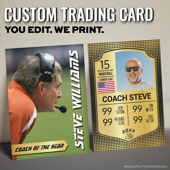 Funny Coach Trading Card Coach Stats Card Gift (Custom Coach Trading Card, Gold Shield Coach Card)