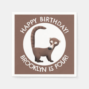 Funny coatimundi cartoon personalised birthday napkin