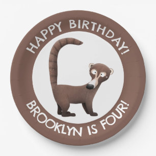 Funny coatimundi cartoon personalised birthday paper plate