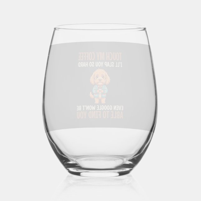 Funny Cockapoo Coffee Lover Stemless Wine Glass (Front)