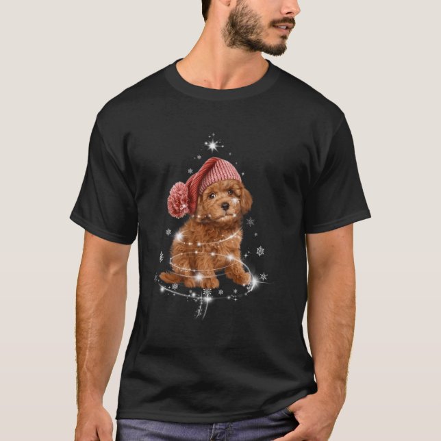 Funny Cockapoo Reindeer Santa Merry Tree Xmas Gift T-Shirt (Front)
