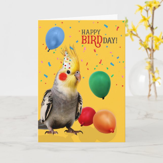 Funny Cockatiel Parrot Birthday Humor Card (Yellow Flower)
