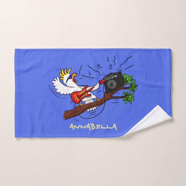 Funny cockatoo playing rock guitar cartoon bath towel set (Hand Towel)