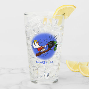 Funny cockatoo playing rock guitar cartoon glass