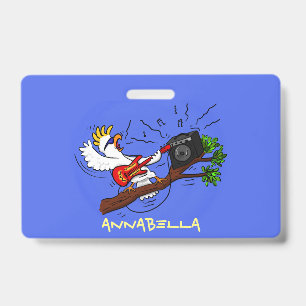 Funny cockatoo playing rock guitar cartoon ID badge
