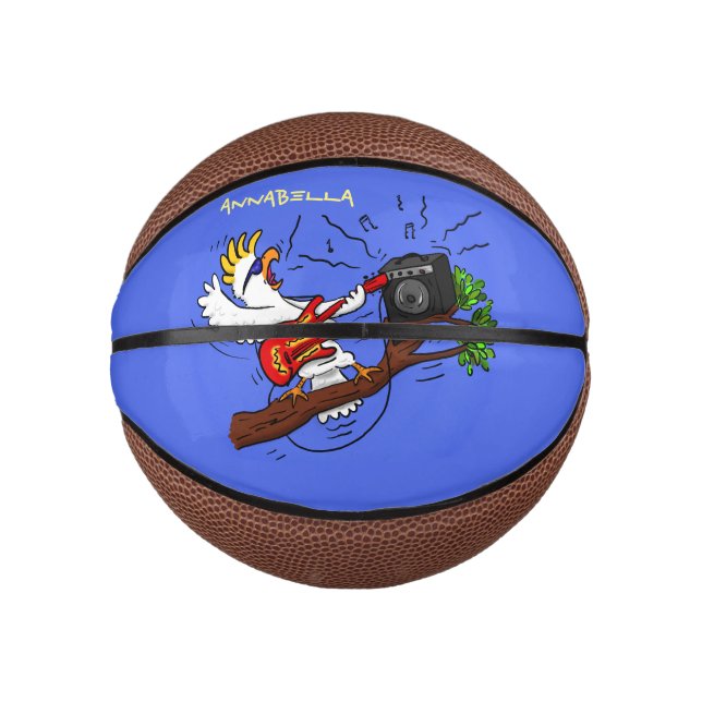 Funny cockatoo playing rock guitar cartoon mini basketball (Front)