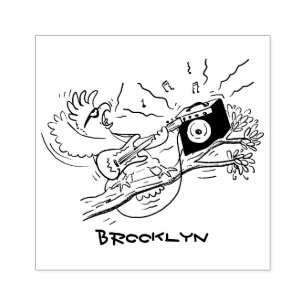 Funny cockatoo playing rock guitar cartoon rubber stamp