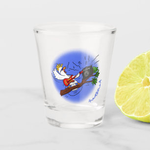 Funny cockatoo playing rock guitar cartoon shot glass