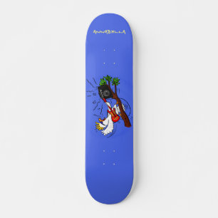 Funny cockatoo playing rock guitar cartoon skateboard