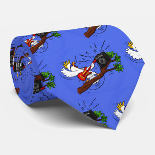 Funny cockatoo playing rock guitar cartoon tie