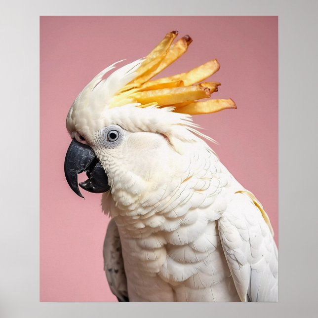 Funny Cockatoo With French Fries Crest Poster (Front)