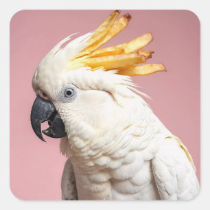 Funny Cockatoo With French Fries Crest Square Sticker