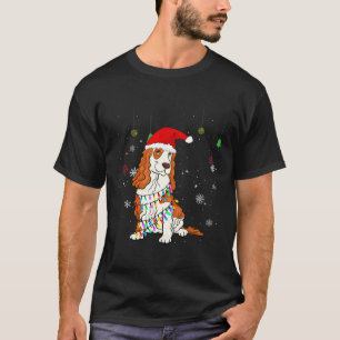 Funny Cocker Spaniel Dog Santa Hat Christmas Light T-Shirt