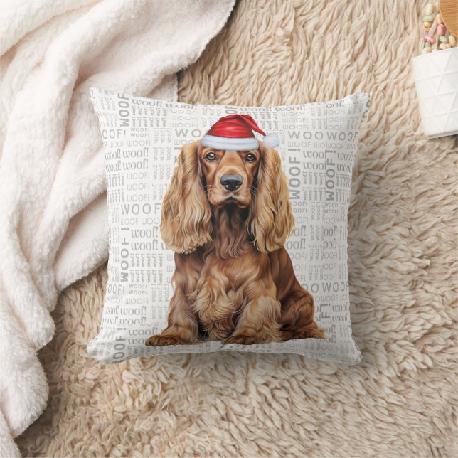 Funny Cocker Spaniel Dog Watercolor Christmas Cushion (Blanket)