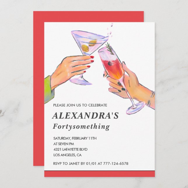 Funny Cocktail Champagne 41st birthday Party Invitation (Front/Back)