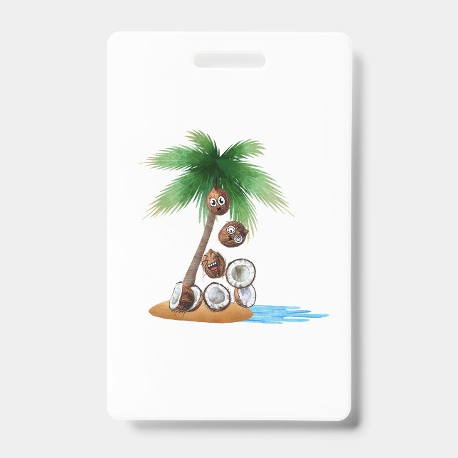 Funny Coconut Chaos – Humourous Palm Tree  ID Badge (Front)