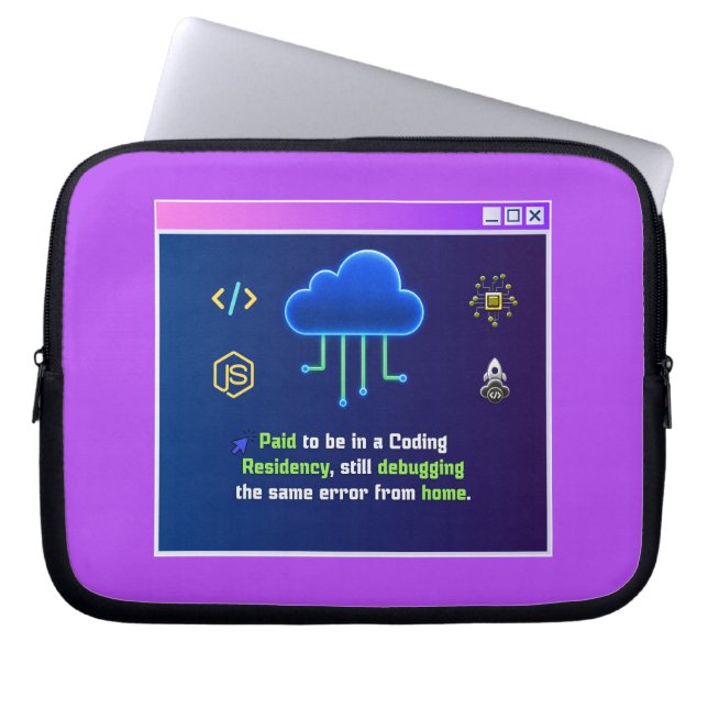 Funny Coding Residency,Retro Synthwave Neon Hacker Laptop Sleeve (Front)