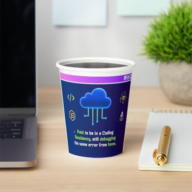 Funny Coding Residency,Retro Synthwave Neon Hacker Paper Cups (Insitu)