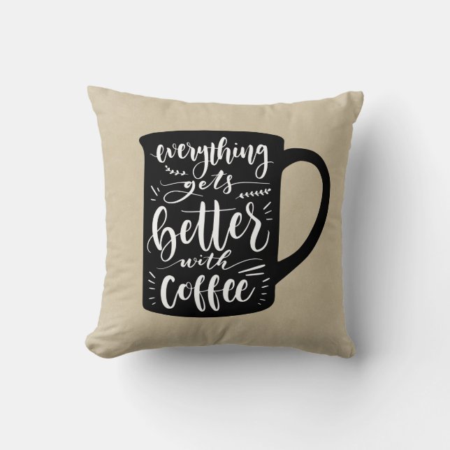 Funny Coffee Addict Java, Caffeine Tan Brown Cushion (Front)