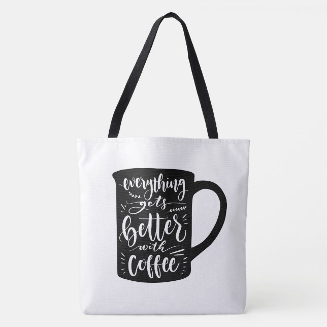 Funny Coffee Addict Java, Latte Caffeine Quote Tote Bag (Front)
