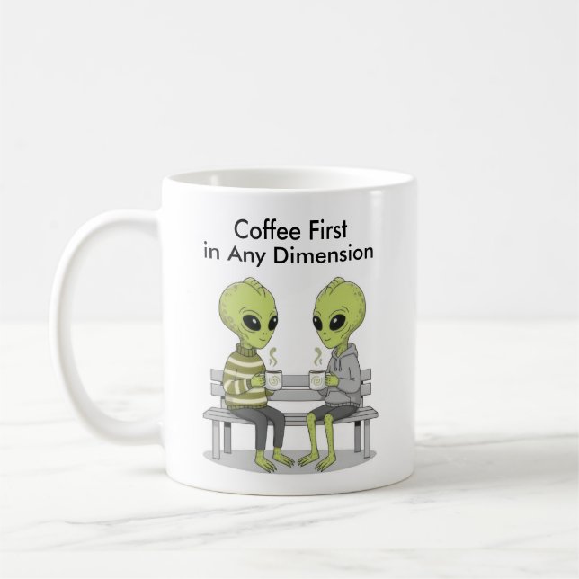 Funny Coffee and Aliens Coffee Mug (Left)