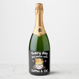 Funny Coffee And Cat Saying Caffeine Lover Barista Sparkling Wine Label