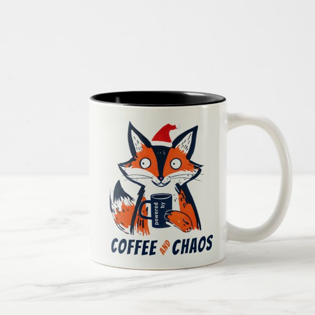 Funny Coffee and Chaos Santa Fox Two-Tone Coffee Mug (Right)