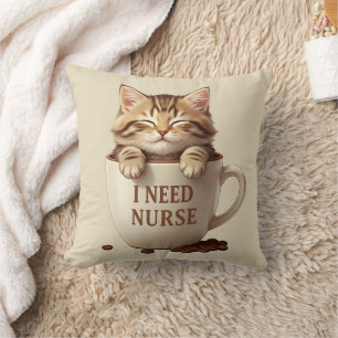Funny Coffee Cat Cushion Gift for Nurses