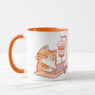 Funny Coffee Cat Mug, Cute Overworked Programmer G Mug