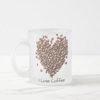 Funny Coffee, Coffee Bean Heart, Coffee Gift, 11oz Frosted Glass Coffee Mug