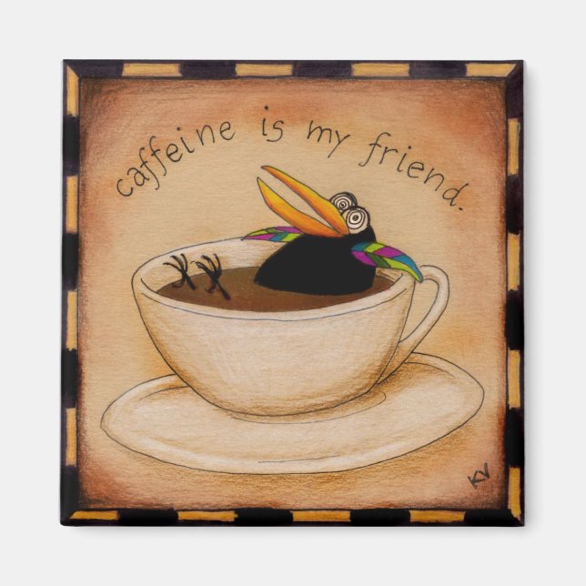 Funny coffee crow cartoon magnet (Front)