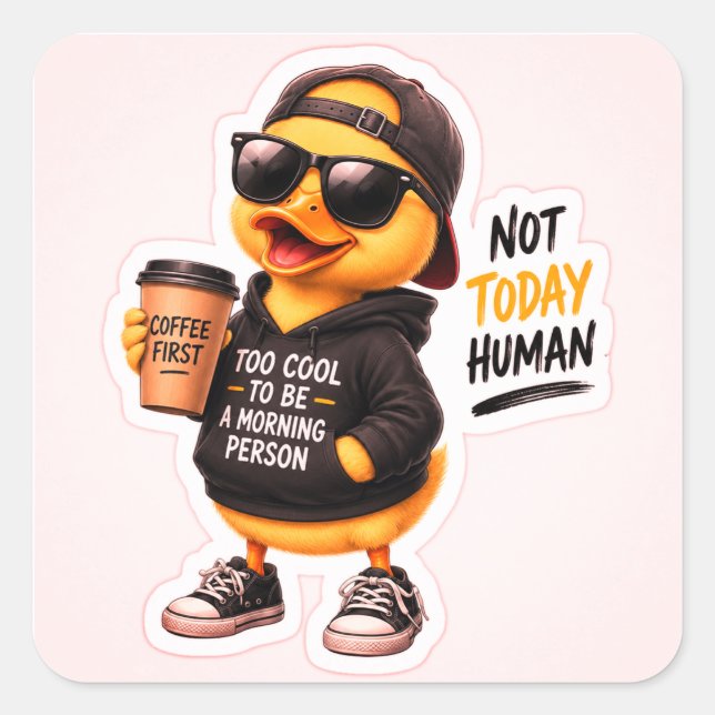Funny Coffee Duck Sticker | Cute Cartoon Duck with (Front)