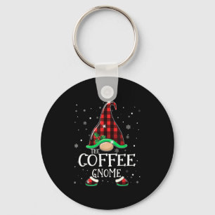 Funny Coffee Gnome Buffalo Plaid Matching Christma Key Ring