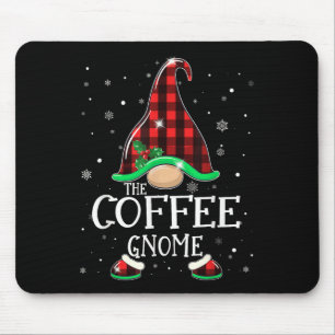 Funny Coffee Gnome Buffalo Plaid Matching Christma Mouse Pad