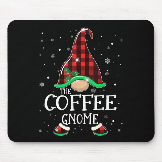 Funny Coffee Gnome Buffalo Plaid Matching Christma Mouse Pad (Front)