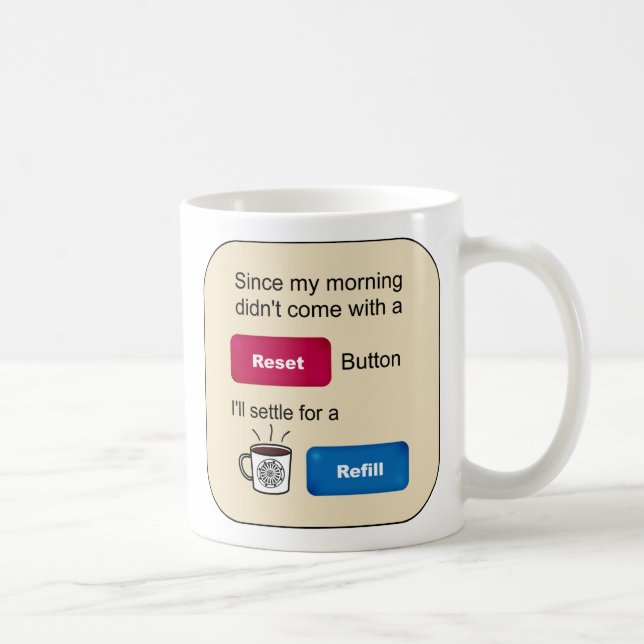 Funny Coffee Jokes Refill Reset Button Saying Mug (Right)