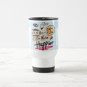 Funny Coffee Lover Cartoon Monogram Travel Mug