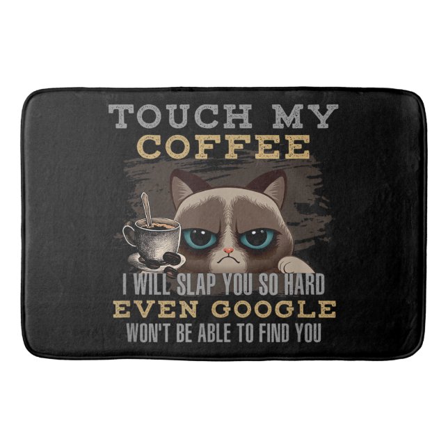 Funny Coffee Lover - Cat Humour Bath Mat (Front)