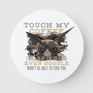 Funny Coffee Lover - Cat Humour Round Clock