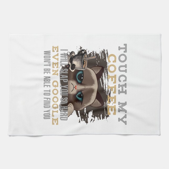 Funny Coffee Lover - Cat Humour Tea Towel (Horizontal)