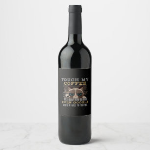 Funny Coffee Lover - Cat Humour Wine Label