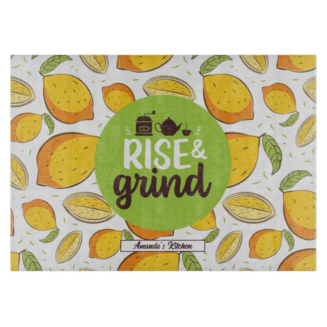 Funny Coffee Lover Quote Vintage Lemon Pattern Cutting Board (Front)