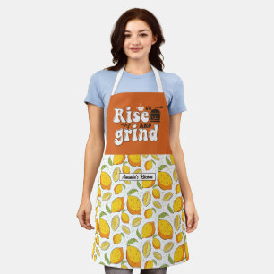 Funny Coffee Lover Rise and Grind Lemon Pattern Apron