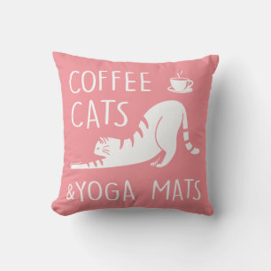 Funny Coffee Lover Yoga Workout Pink Cute Cat Cushion