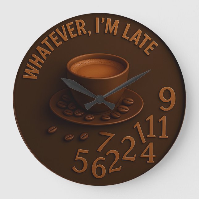 Funny Coffee mug Whatever I'm late Large Clock (Front)